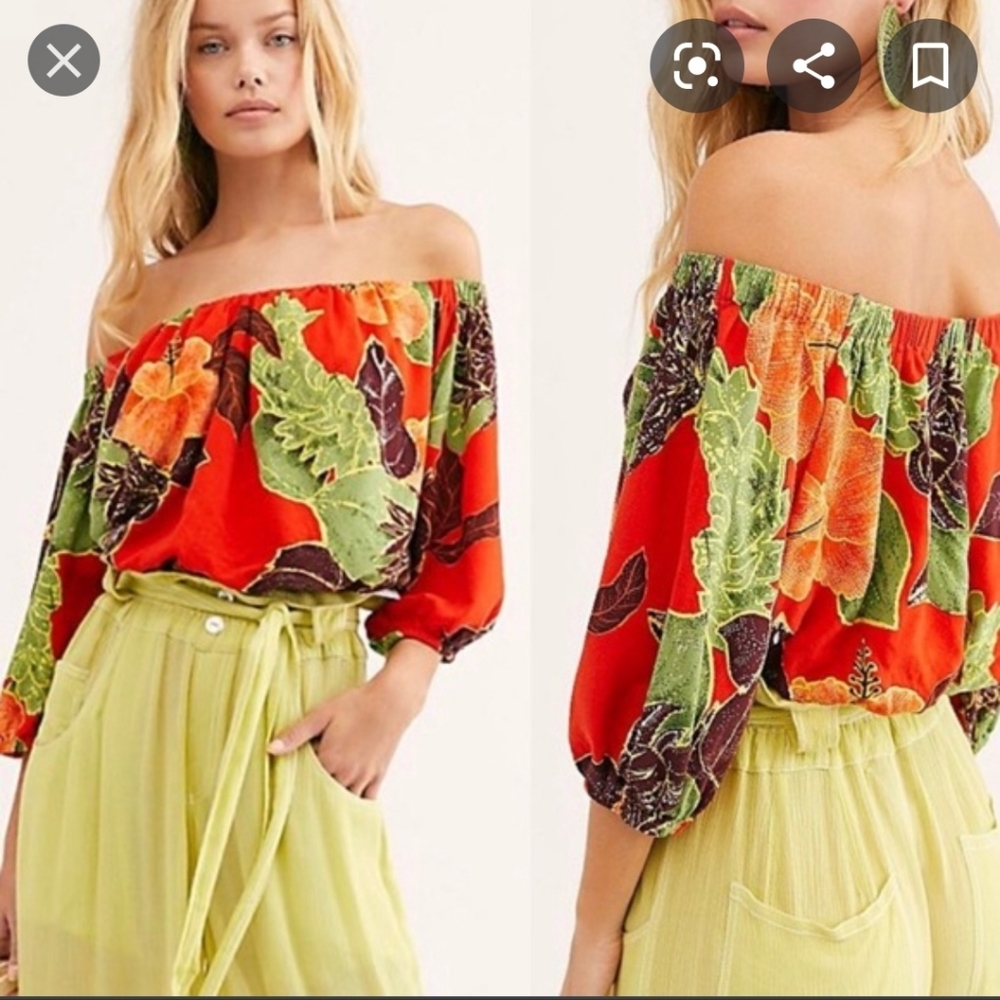 Free people floral off shoulder crop top